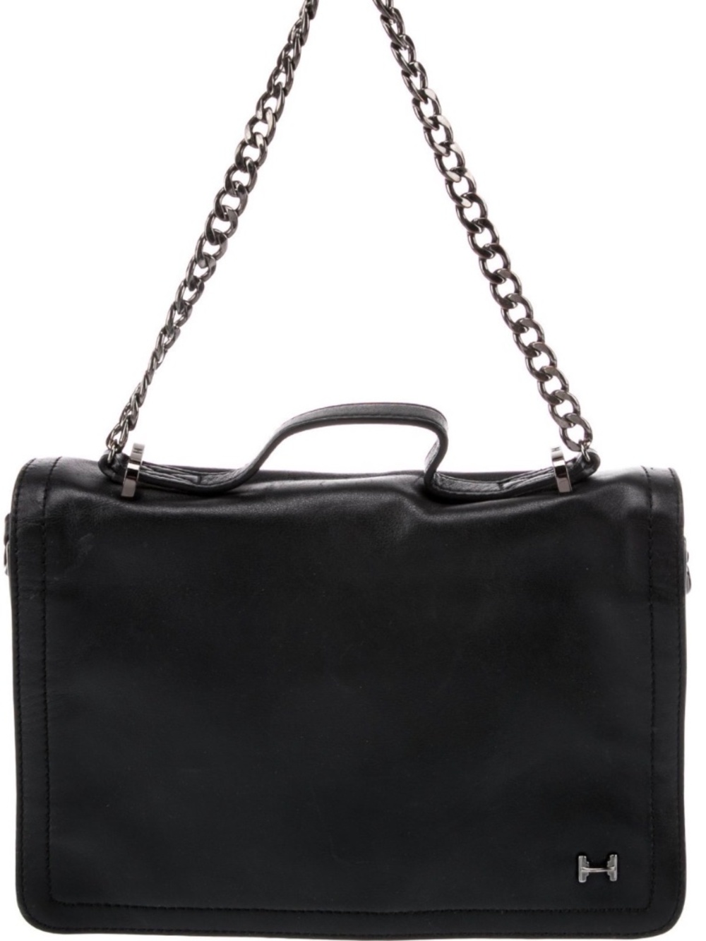 Halston Heritage Black Leather Chain Handle Shoulder Crossbody Bag